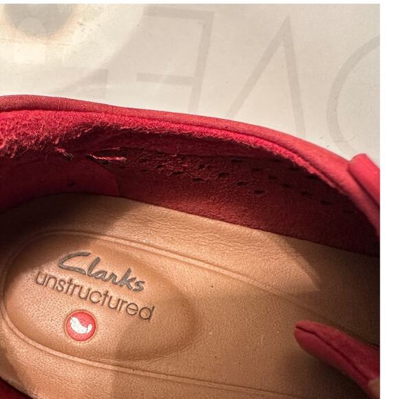 Clarks Red Unstructured Leather Sneakers Size 8 - Picture 7 of 11